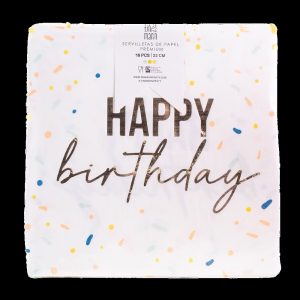 SERVILLETA CON DISEÑO HAPPY BIRTHDAY DORADO
